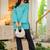Womens turquoise blue self design cotton fabric kurtis 3/4 sleeves sqaure neck