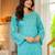 Womens turquoise blue self design cotton fabric kurtis 3/4 sleeves sqaure neck