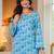 Womens blue self design cotton fabric kurtis 3/4 sleeves sqaure neck