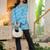 Womens blue self design cotton fabric kurtis 3/4 sleeves sqaure neck