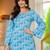 Womens blue self design cotton fabric kurtis 3/4 sleeves sqaure neck