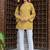 Womens yellow self design cotton fabric kurtis 3/4 sleeves sqaure neck