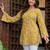 Womens yellow self design cotton fabric kurtis 3/4 sleeves sqaure neck