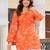 Womens orange self design cotton fabric kurtis 3/4 sleeves sqaure neck