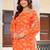 Womens orange self design cotton fabric kurtis 3/4 sleeves sqaure neck