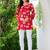 Womens red self design cotton fabric kurtis 3/4 sleeves sqaure neck
