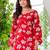 Womens red self design cotton fabric kurtis 3/4 sleeves sqaure neck