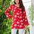 Womens red self design cotton fabric kurtis 3/4 sleeves sqaure neck