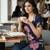 Womens navy blue self design cotton fabric kurtis 3/4 sleeves scoop neck