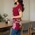 Womens maroon self design cotton fabric kurtis 3/4 sleeves scoop neck