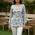 Womens white self design cotton fabric kurtis 3/4 sleeves sqaure neck