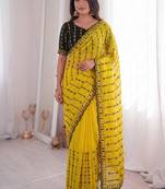 Viscose rangoli saree with floral embroidery & real mirror work border