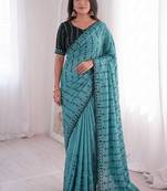 Viscose rangoli saree with floral embroidery & real mirror work border