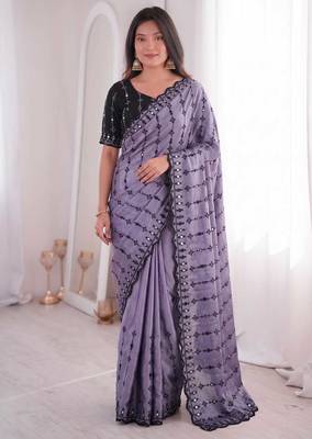 Viscose rangoli saree with floral embroidery & real mirror work border 1