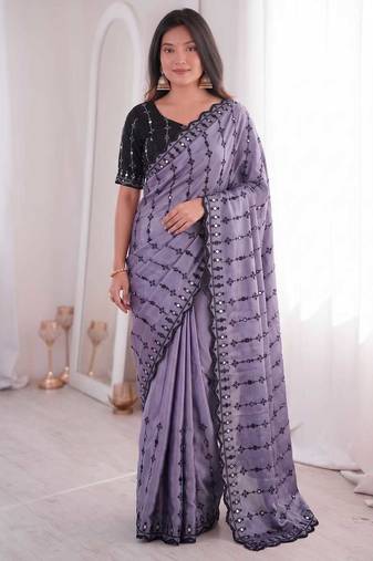 Viscose rangoli saree with floral embroidery & real mirror work border