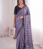Viscose rangoli saree with floral embroidery & real mirror work border