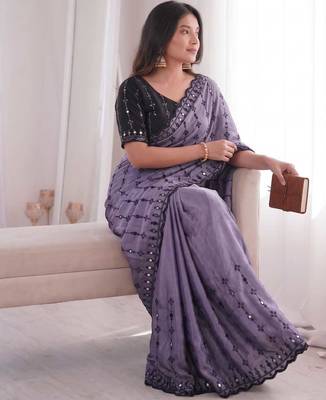 Viscose rangoli saree with floral embroidery & real mirror work border 2