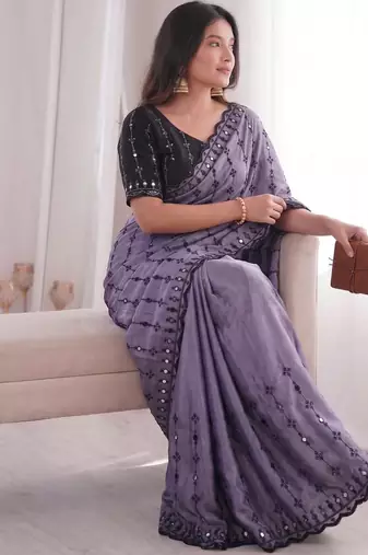 Viscose rangoli saree with floral embroidery & real mirror work border