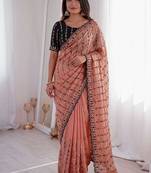 Viscose rangoli saree with floral embroidery & real mirror work border