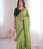 Viscose rangoli saree with floral embroidery & real mirror work border