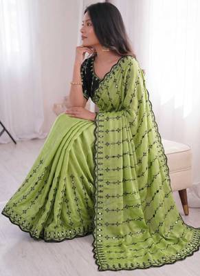 Viscose rangoli saree with floral embroidery & real mirror work border 2