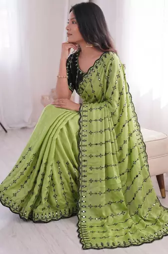 Viscose rangoli saree with floral embroidery & real mirror work border
