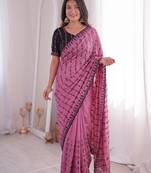 Viscose rangoli saree with floral embroidery & real mirror work border
