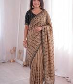 Viscose rangoli saree with floral embroidery & real mirror work border