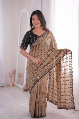 Viscose rangoli saree with floral embroidery & real mirror work border 2