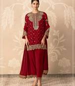 Red color embroideried faux georgette semi stitched salwar suit
