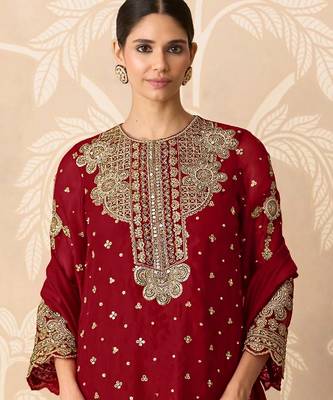 Red embroidered faux georgette salwar suit 2