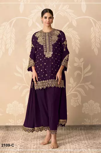 Purple color embroideried faux georgette semi stitched salwar suit