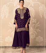Purple color embroideried faux georgette semi stitched salwar suit