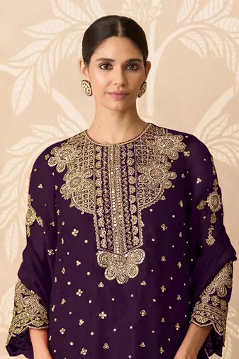 Purple embroidered faux georgette salwar suit