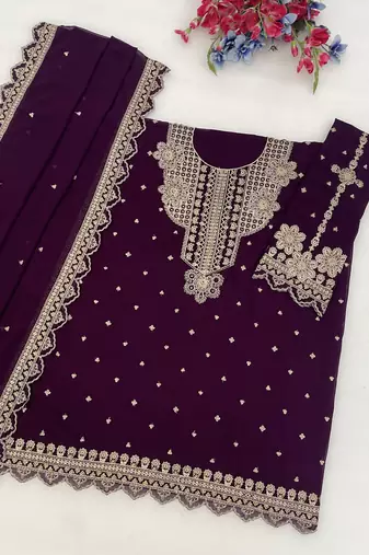 Purple embroidered faux georgette salwar suit
