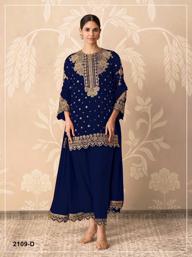 Blue color embroideried faux georgette semi stitched salwar suit