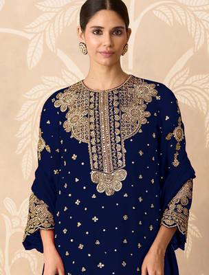 Blue embroidered faux georgette salwar suit 2