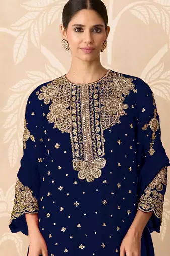 Blue embroidered faux georgette salwar suit