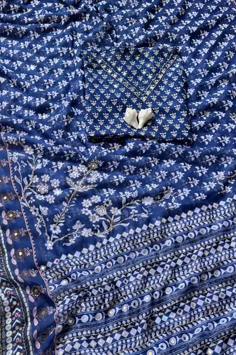 Navy Blue Color khatali handwork katdana and real mirror work  Georgette Saree