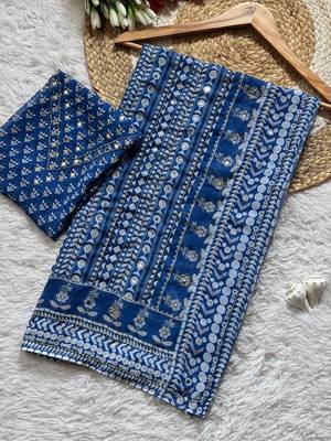 Navy Blue Color khatali handwork katdana and real mirror work  Georgette Saree 3