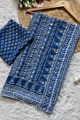 Navy Blue Color khatali handwork katdana and real mirror work  Georgette Saree