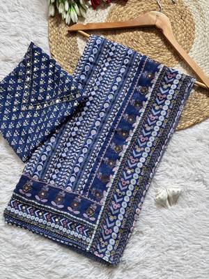 Blue Color khatali handwork katdana and real mirror work  Georgette Saree 3