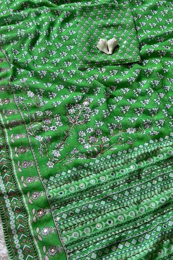 Green  Color khatali handwork katdana and real mirror work  Georgette Saree