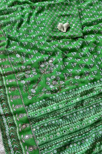 Green  Color khatali handwork katdana and real mirror work  Georgette Saree