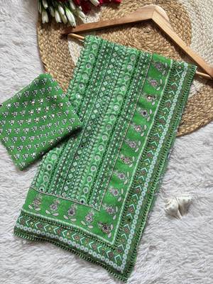 Green  Color khatali handwork katdana and real mirror work  Georgette Saree 3