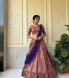 Brown Womens Zari Weaving Work Lehenga Choli Set