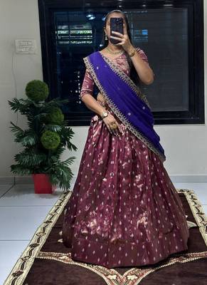 Brown Womens Zari Weaving Work Lehenga Choli Set 2