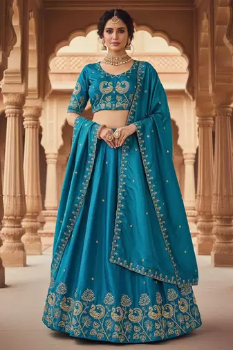 Blue Womens designer Lehenga Choli with Embroidered Dupatta