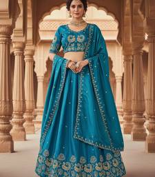 Blue Womens Lehenga Choli with Embroidered Dupatta