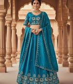 Blue Womens designer Lehenga Choli with Embroidered Dupatta